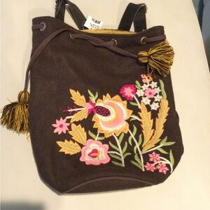 Backpack purse, embroidered.